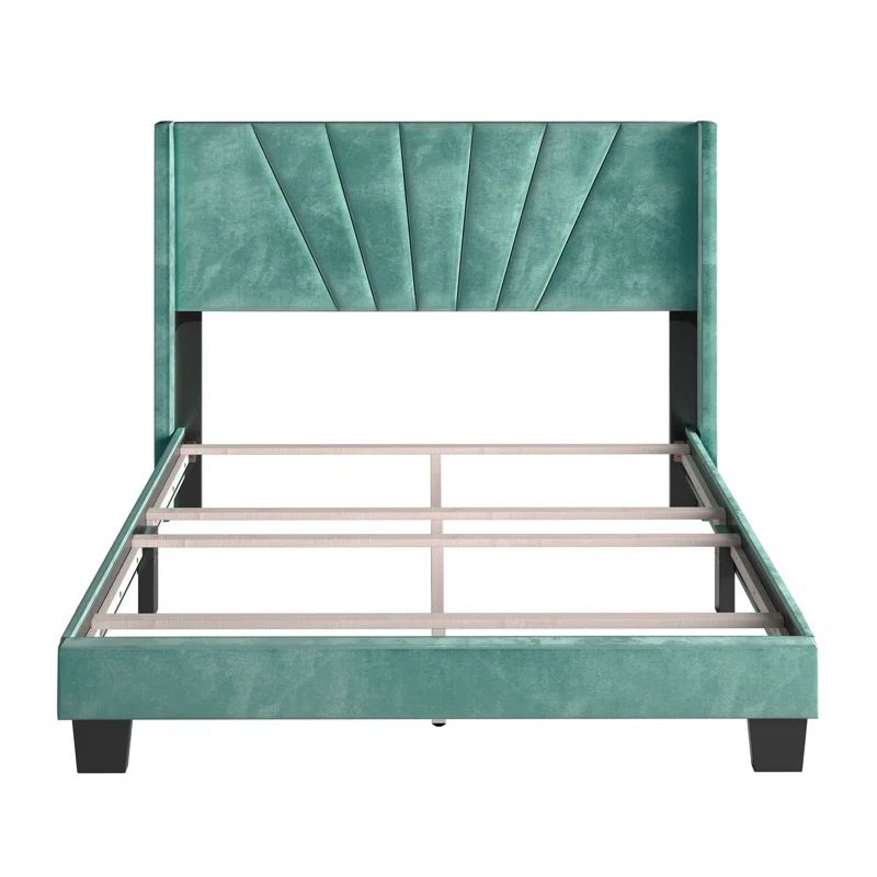 Valencia Aqua Velvet King Upholstered Platform Bed Frame