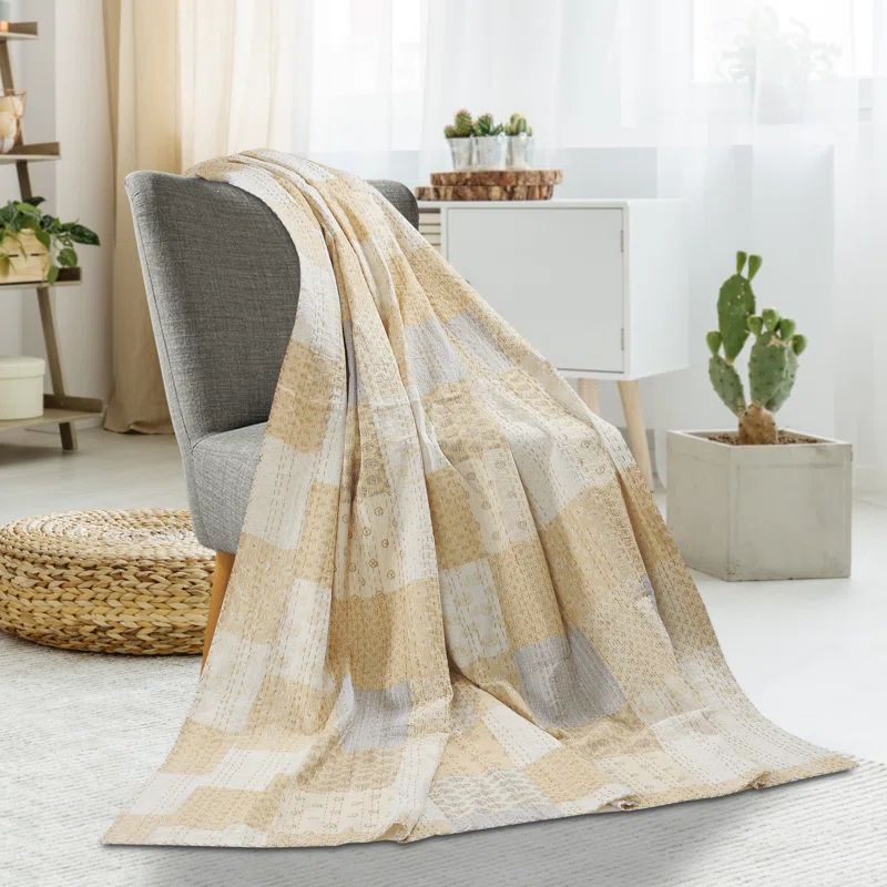 Soft Nude Cotton Patchwork Throw Blanket