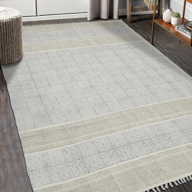 Handmade Blue Geometric Cotton Rectangular Rug 8'6" x 12'
