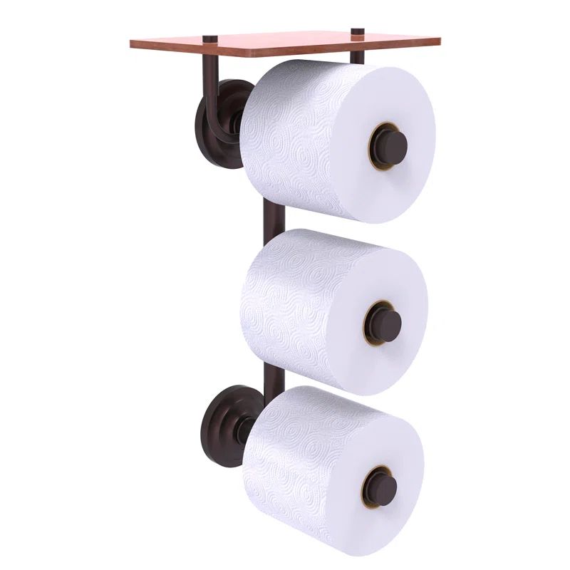 Antique Bronze Wall Mounted Toilet Paper Holder with Wood Shelf