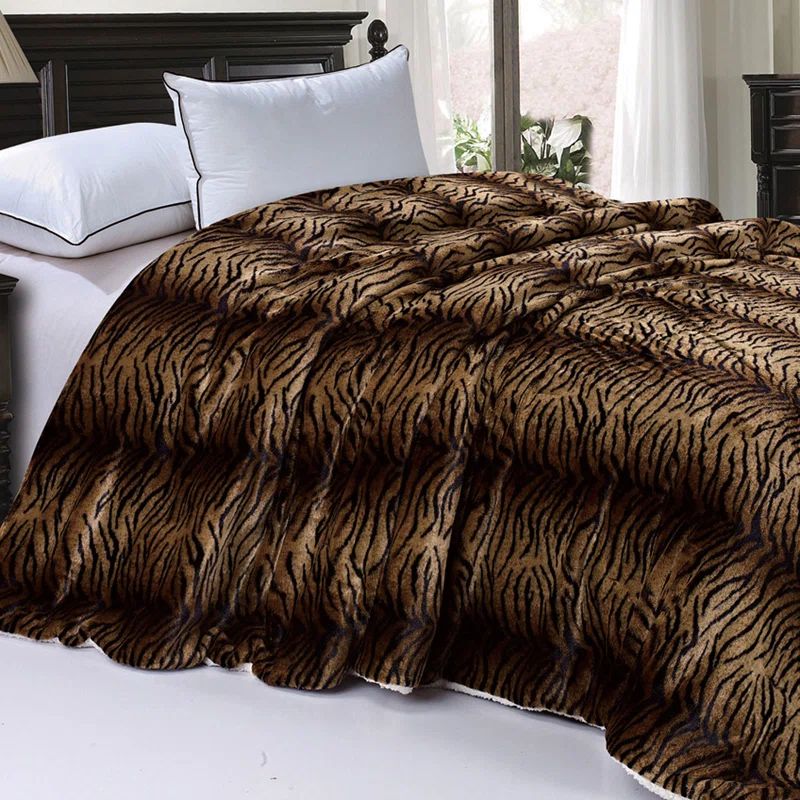 Queen Tiger Faux Fur and Sherpa Reversible Blanket
