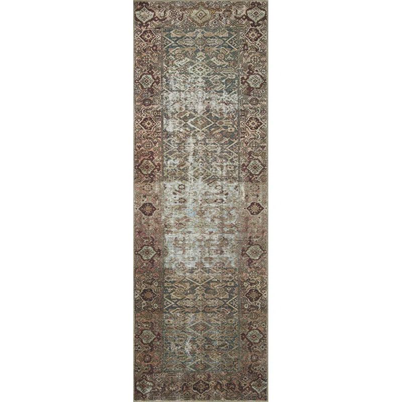 Georgie Moss and Salmon Synthetic Runner Rug, 3' x 12'
