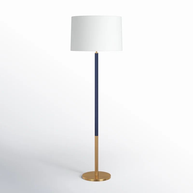 Burnished Brass Navy Steel Floor Lamp with White Linen Shade