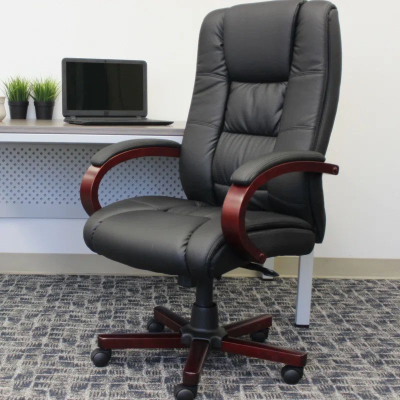 Black High Back Swivel Leather Executive Chair with Fabric Accents