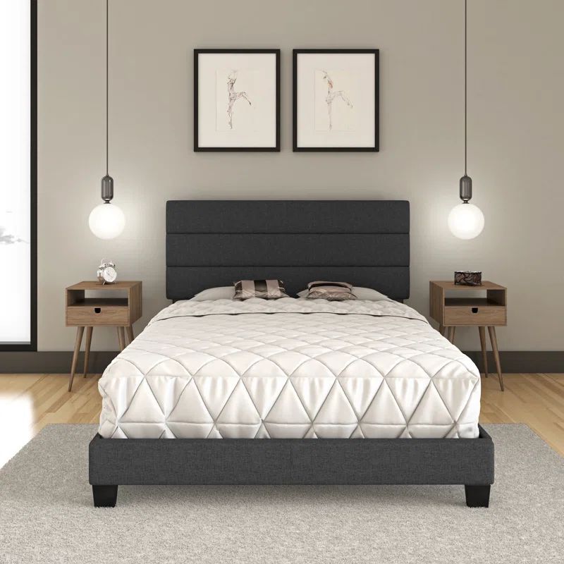Ravenna Dark Linen Queen Upholstered Bed with Tufted Headboard