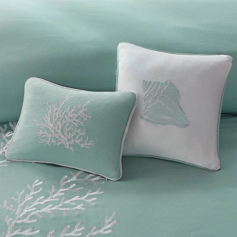 Twin Aqua and White Cotton Nautical Comforter Set