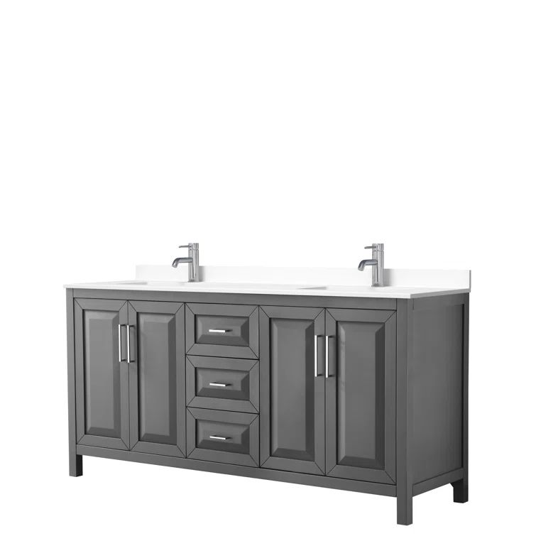 Daria 72" Dark Gray Double Vanity with White Marble Top