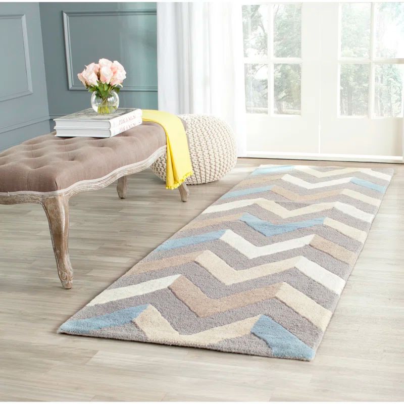 Luxurious Off-White and Grey Hand-Tufted Wool Square Rug, 2' x 3'