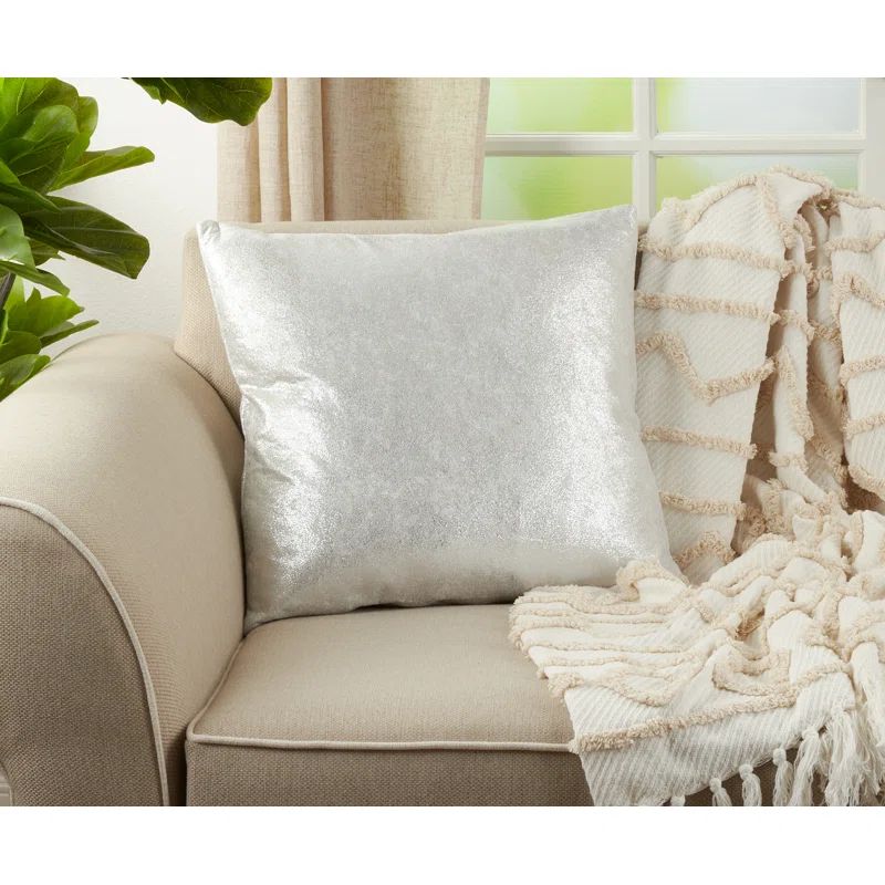 Silver Shimmering Metallic Square Throw Pillow