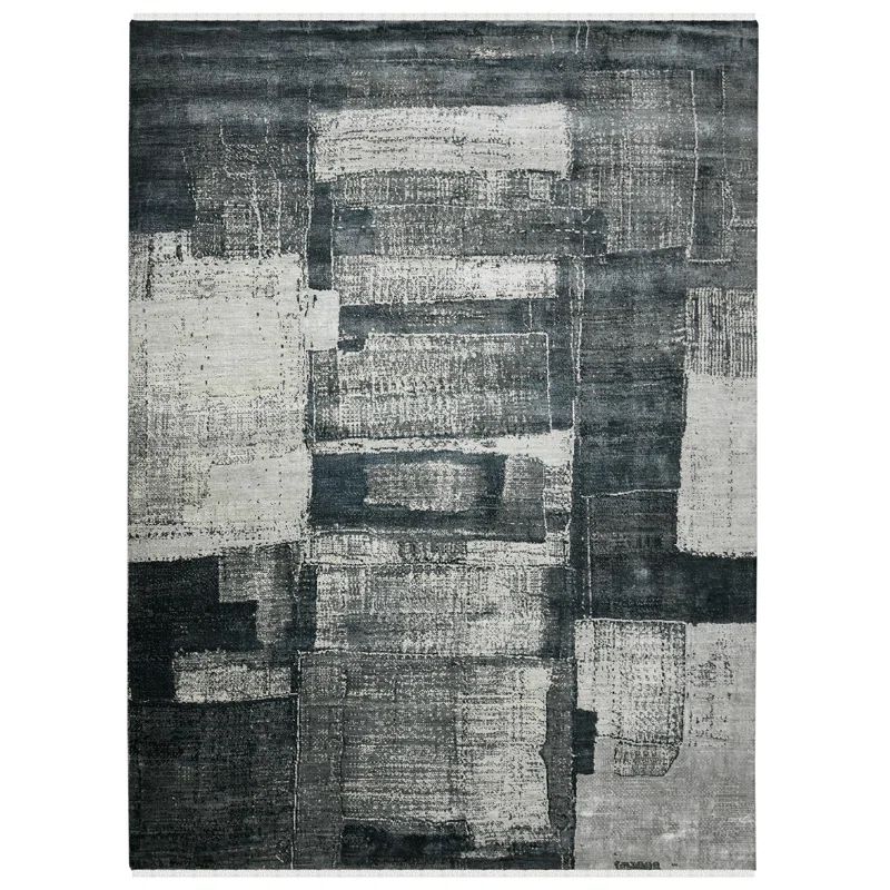Black Hand-Knotted Wool and Synthetic 8' x 10' Area Rug