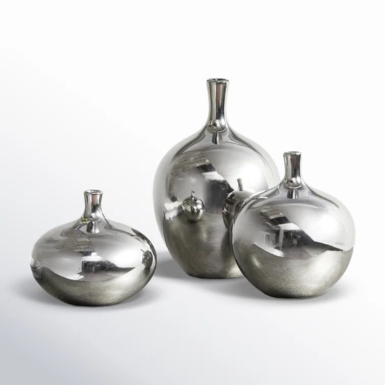Ansen Elegant Silver Ceramic Bouquet Vase Trio