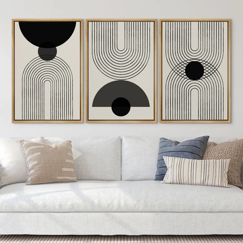 Black and White Abstract Shapes Framed Canvas Print 16" x 24"