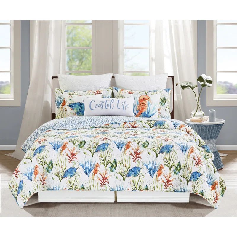 Marine Bliss King Cotton Quilt Set in Blue - Reversible & Lightweight