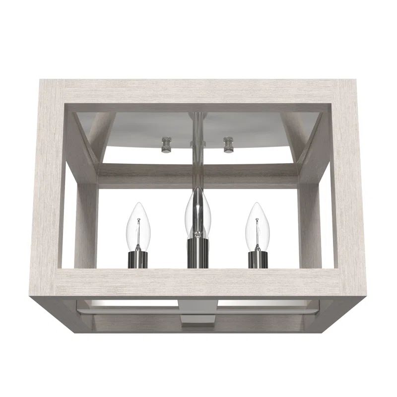 Squire Manor 12.25" Distressed White and Chrome Flush Mount Light