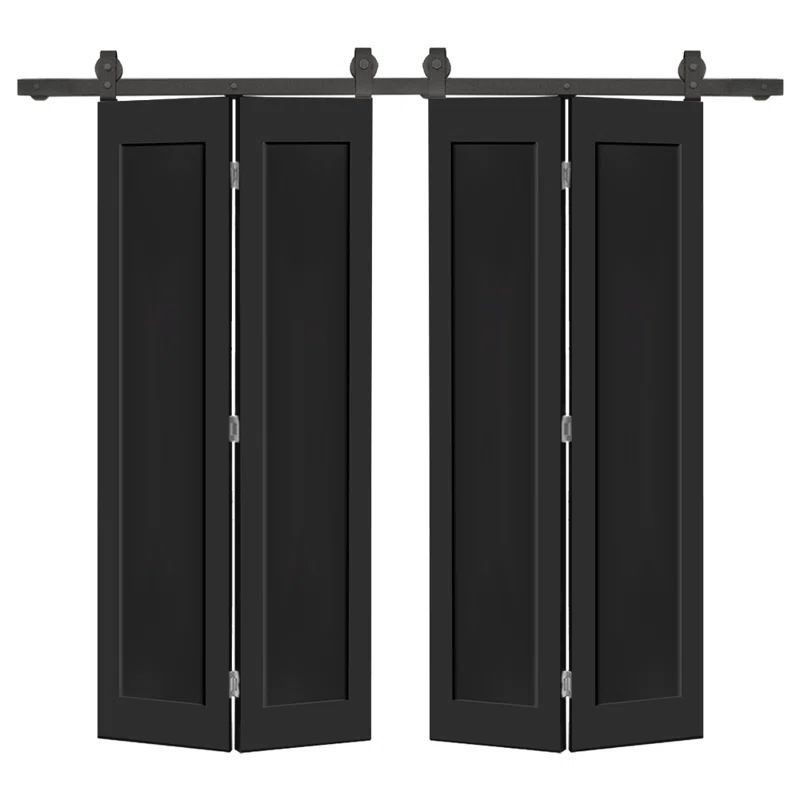 Black Composite Double Bi-Fold Door with Barn Door Hardware Kit, 68" x 84"