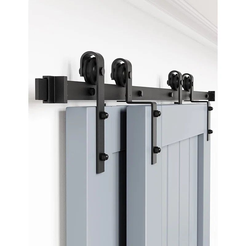 12ft Matte Black Single Bypass Barn Door Hardware Kit