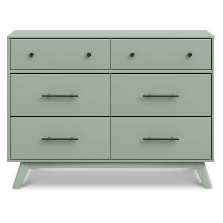 Light Sage Pine Mid-Century Modern 6-Drawer Double Dresser