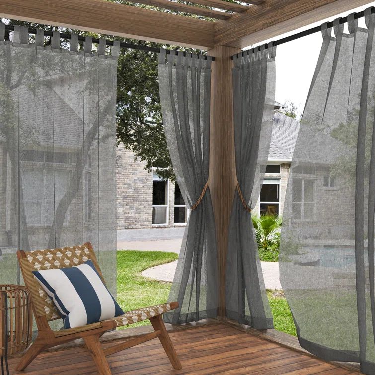 Gray Sheer Polyester Tab Top Curtain Panel, 50" x 96"