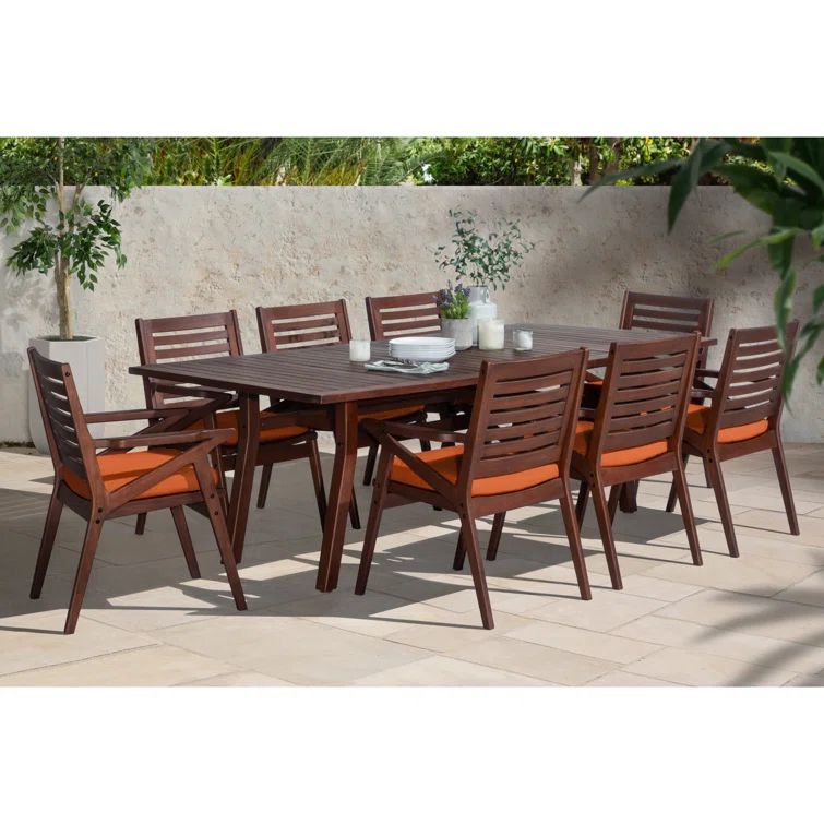Vaughn Eucalyptus 8-Person Rectangular Outdoor Dining Set, Tikka Orange