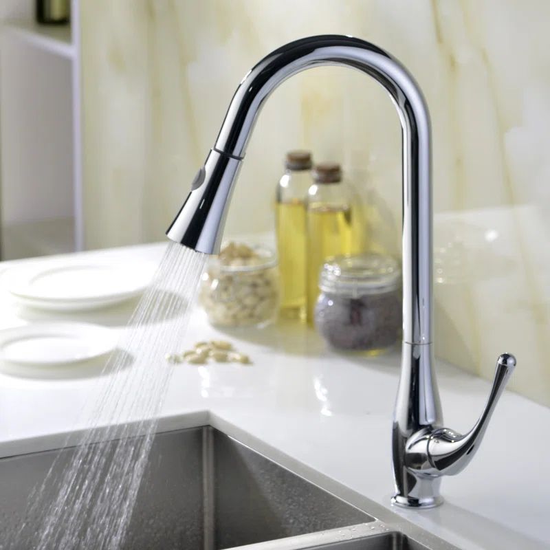 Polished Chrome Pull-Down Kitchen Faucet with Spray