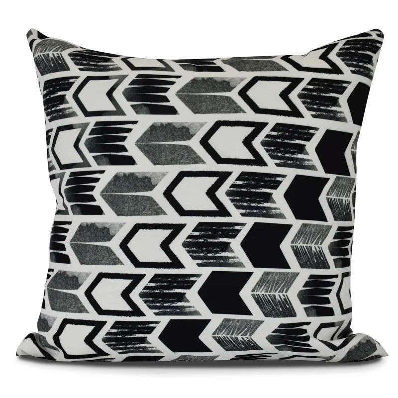 Black and White Geometric Arrow Print Outdoor Pillow, 16" x 16"