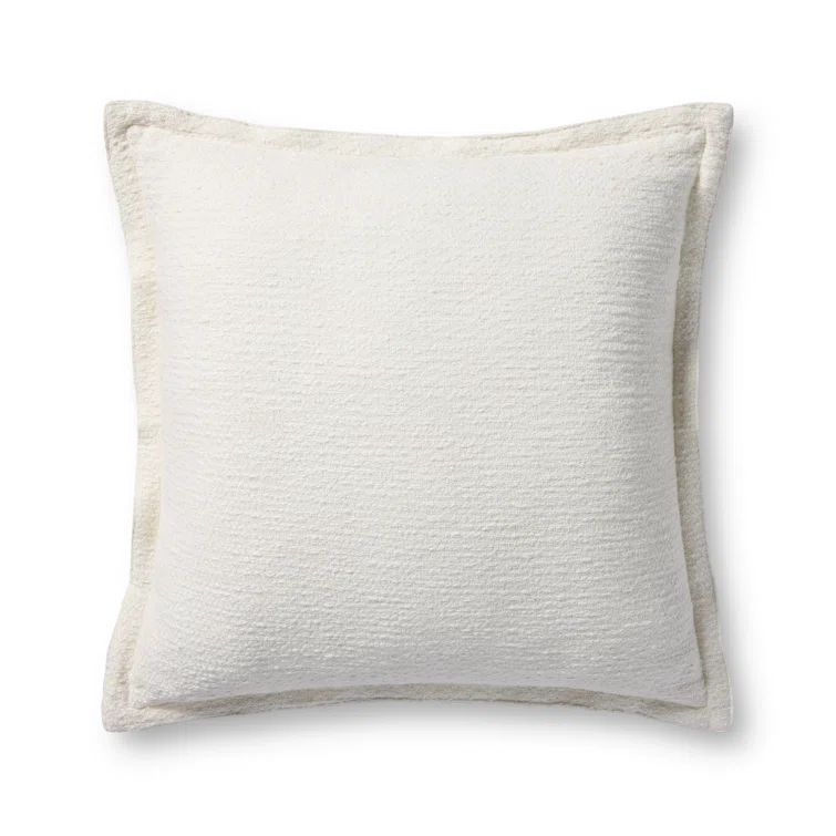 Ivory Cotton Textured Throw Pillow with Flange Edges, 22'' x 22''