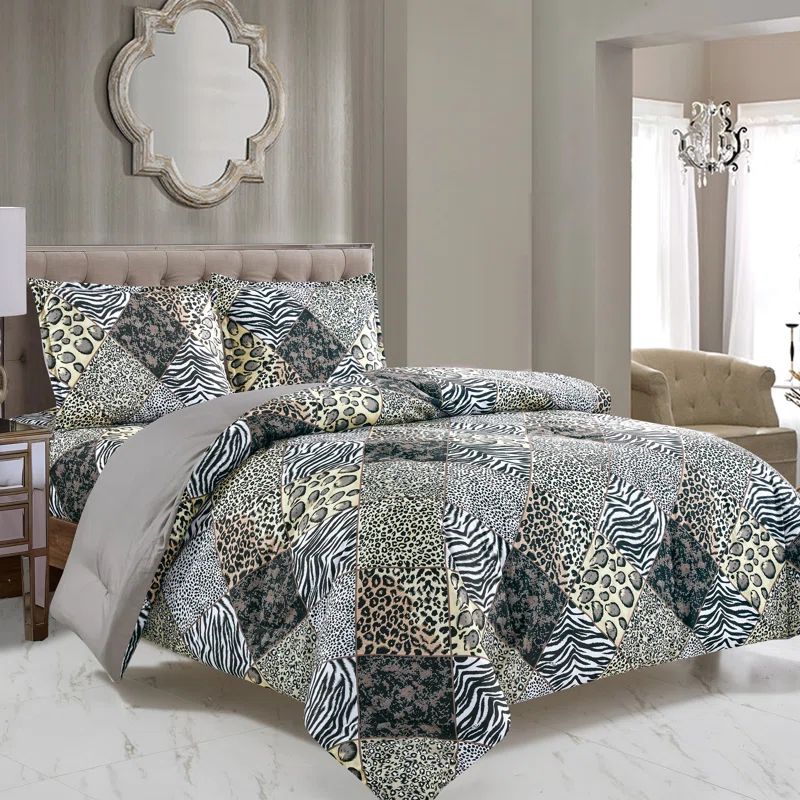 Twin Black and Gray Animal Print Comforter Set
