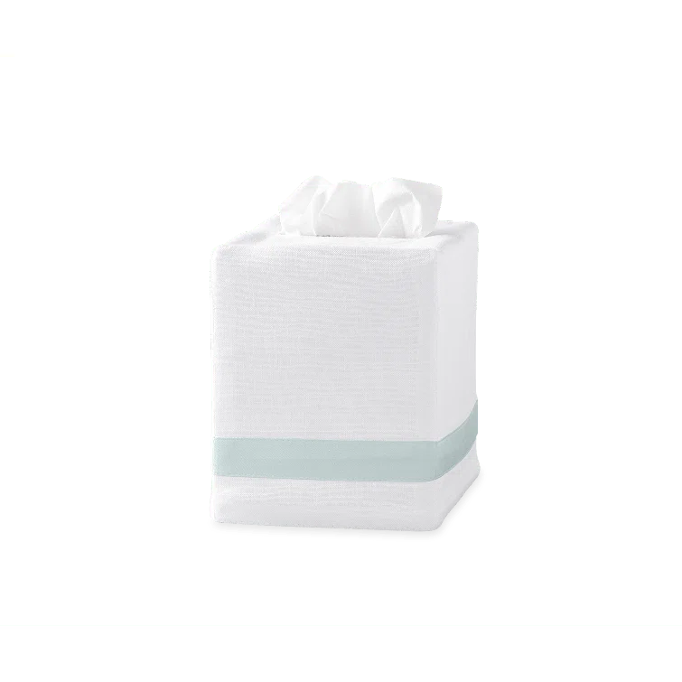 Opal White Linen Tissue Box Cover with Sateen Trim