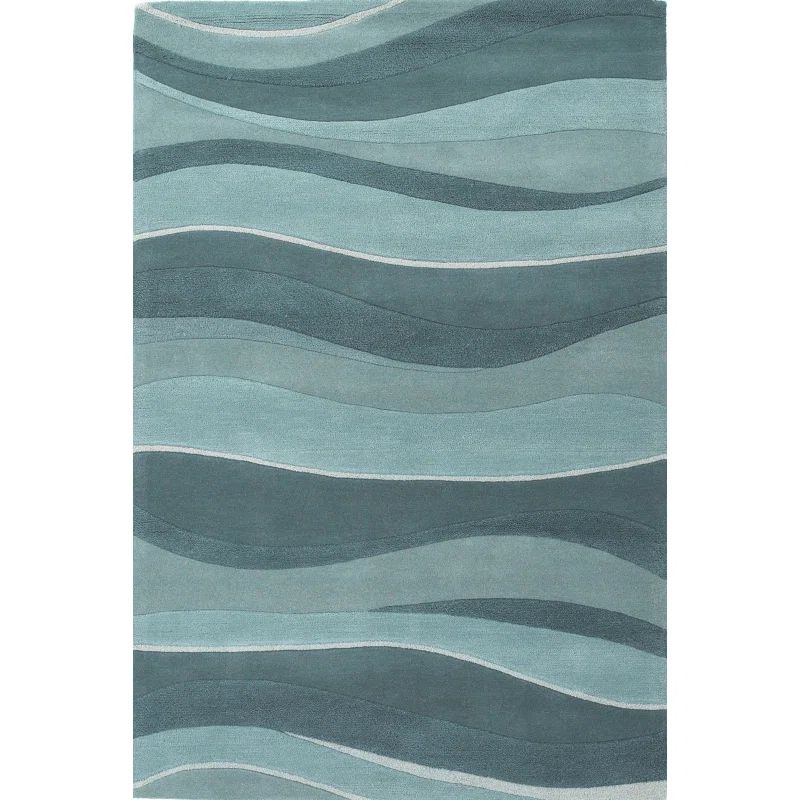 Small Blue Hand-Tufted Wool Rectangular Rug