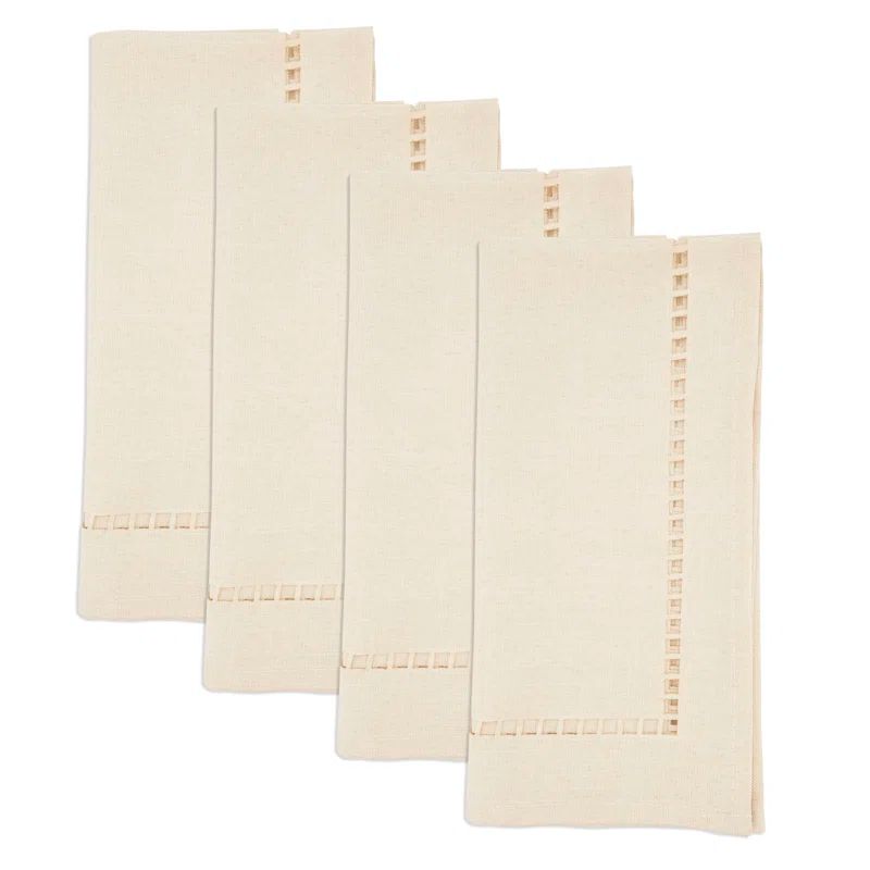 Ivory 20" Laser-Cut Hemstitch Cotton Napkin Set of 4