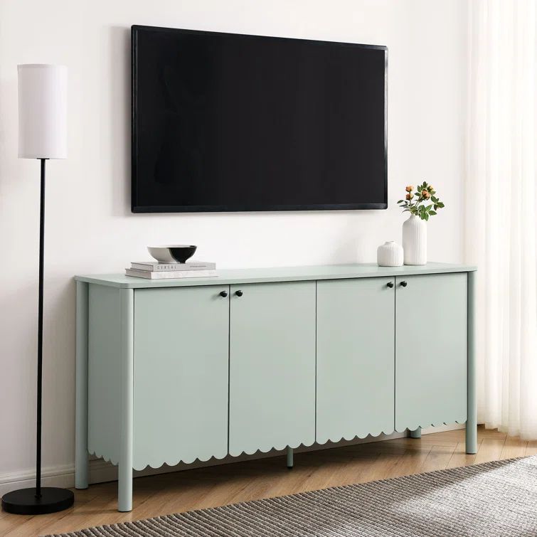 Sage Green Laminate 66" Scalloped 4-Door Sideboard Cabinet