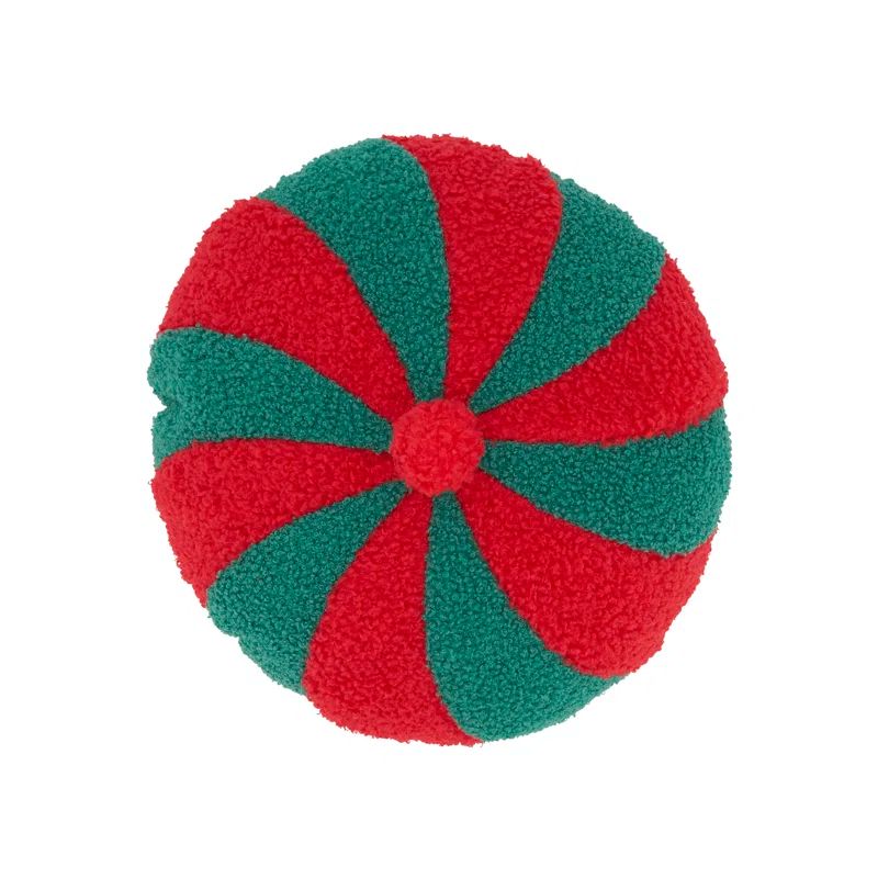 Round Red and Green Polyester Candy Cane Throw Pillow