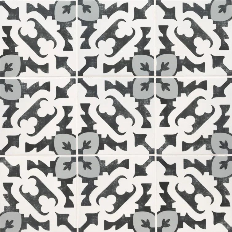 Blume 8" x 8" Black and Gray Matte Porcelain Tile