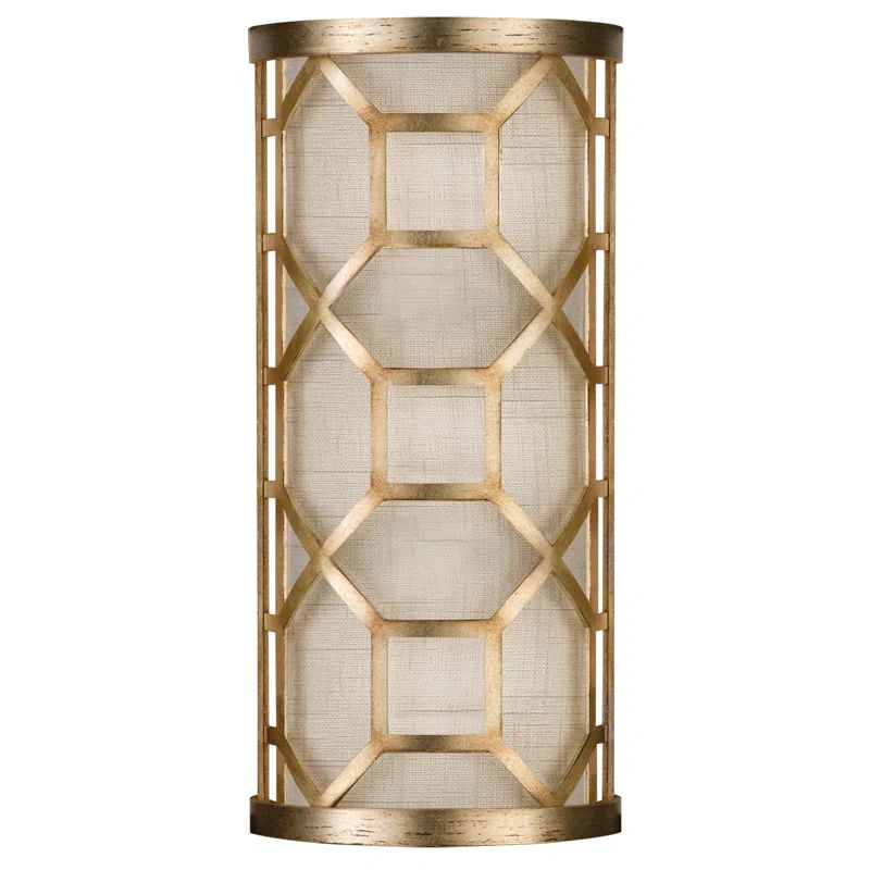 Allegretto Gold Leaf Filigree Wall Sconce with White Linen Shade