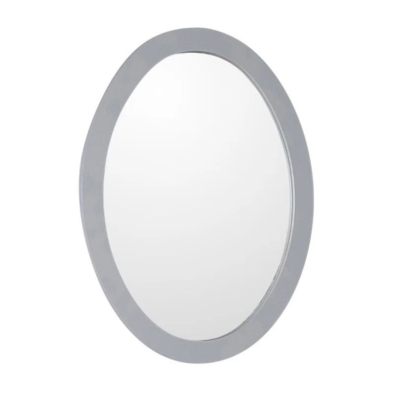 Light Gray Oval Wood Floating Bathroom Vanity Mirror