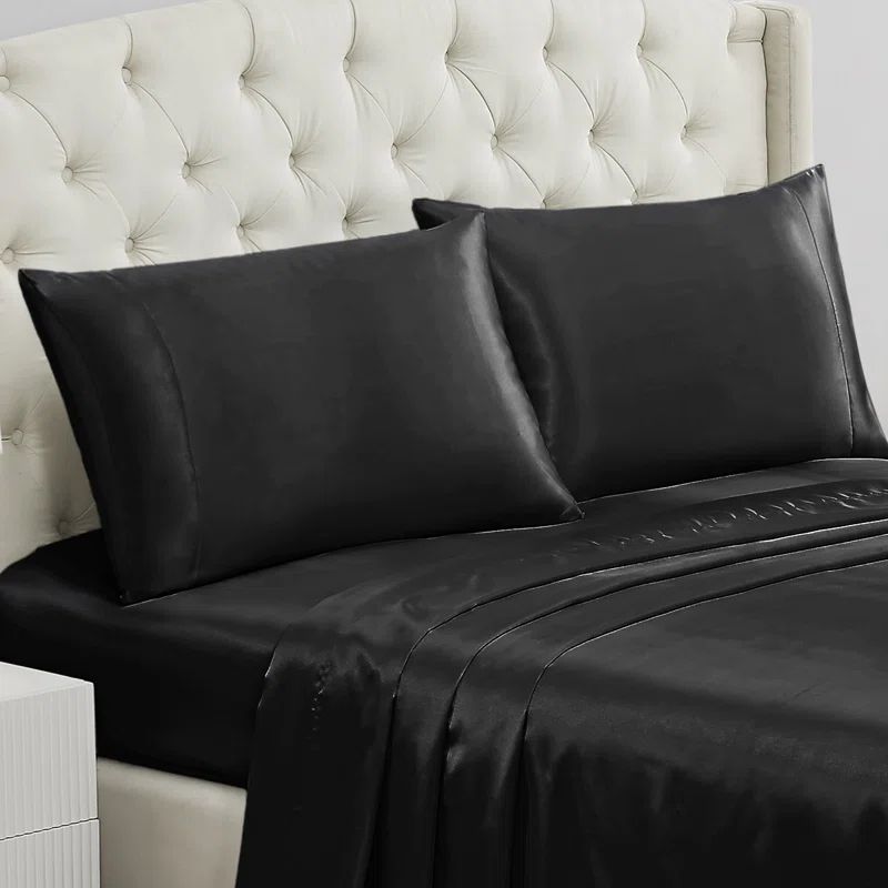 Luxurious Black Satin Standard/Queen Pillowcase Set