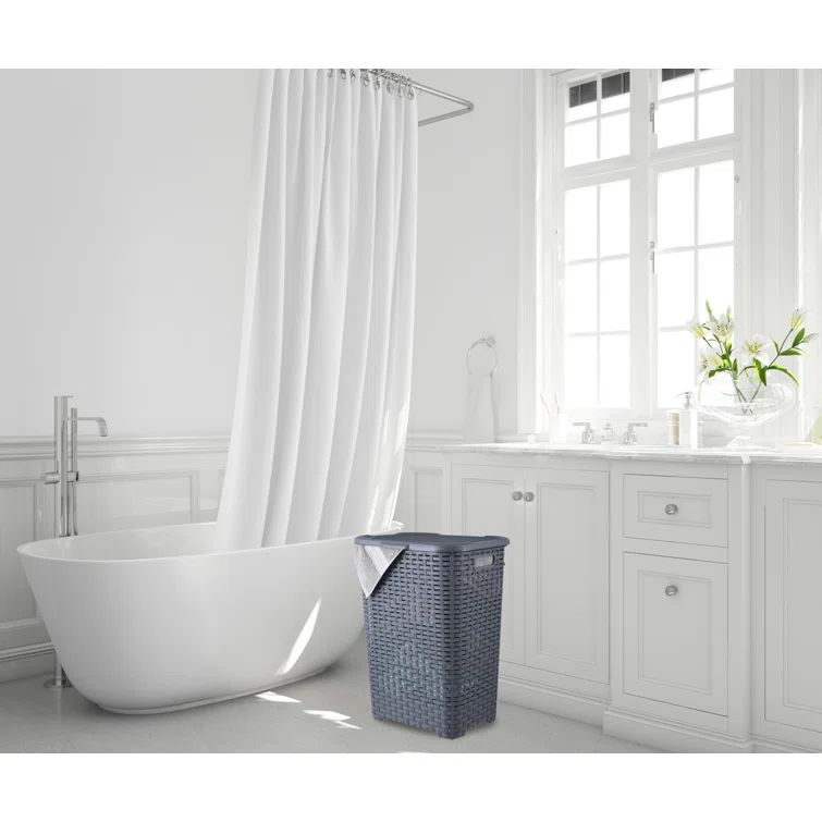 Large Gray Wicker Style Rectangular Laundry Hamper with Lid