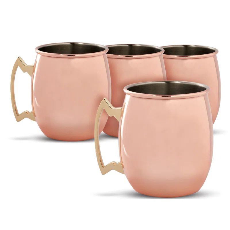 Set of 4 Copper Moscow Mule Mugs with Gold Handles