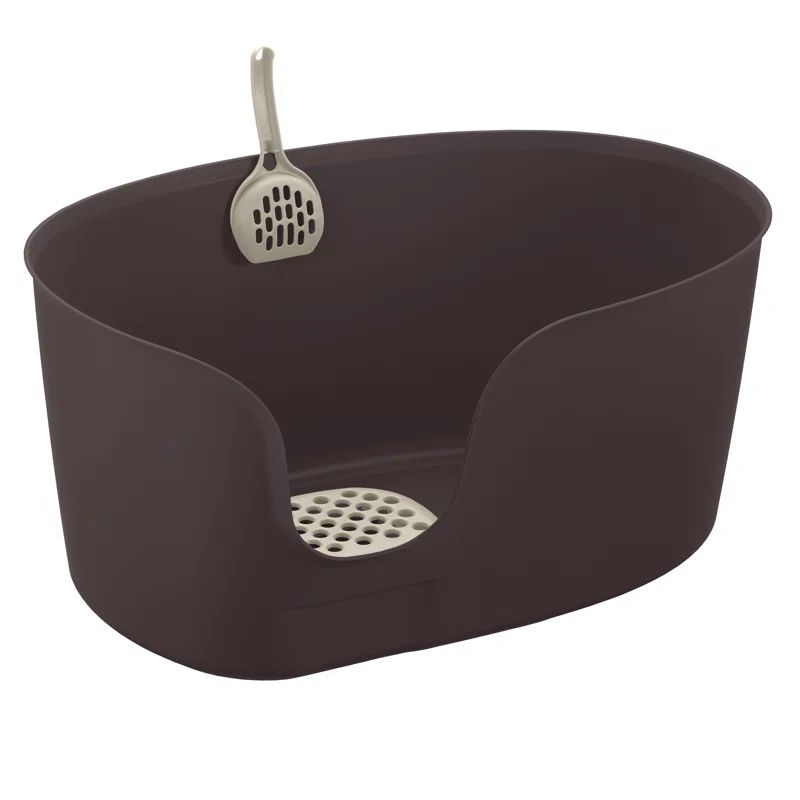 Extra Large Brown High Wall Cat Litter Box with Scoop