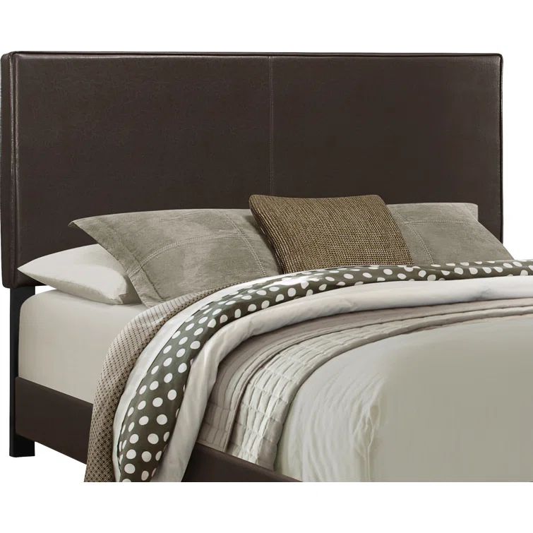 Transitional Queen Bed with Nailhead Trim in Dark Brown Leather