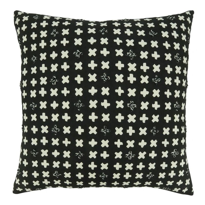 Black and White Embroidered Cotton Square Throw Pillow, 27"