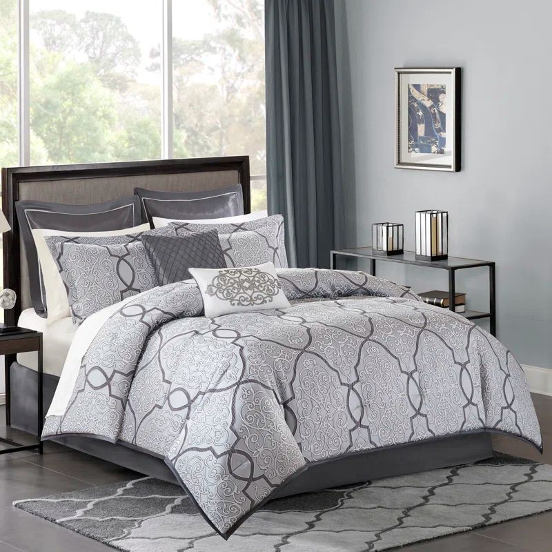 Lavine Queen Gray Cotton 12-Piece Bed in a Bag Set