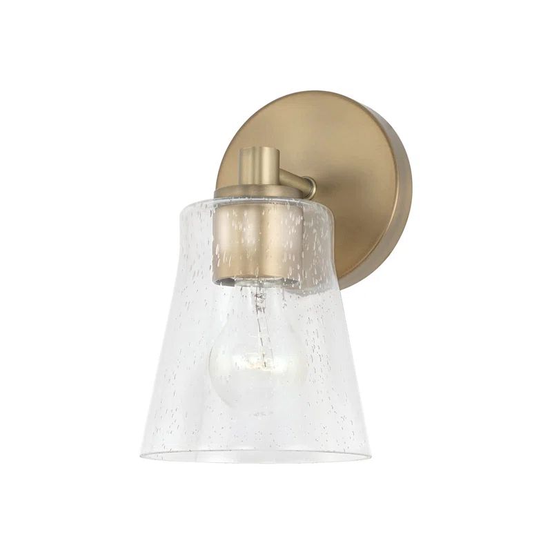 Aged Brass Dimmable Sconce with Clear Seeded Glass Shade