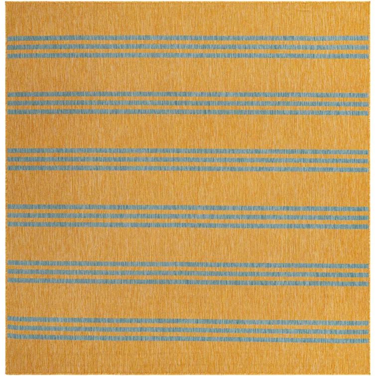 11 ft Square Yellow and Aqua Synthetic Outdoor Area Rug