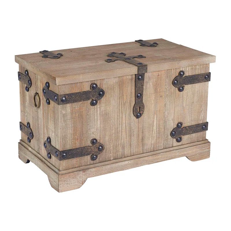 Rustic Light Brown Fir Wood Storage Trunk with Metal Accents