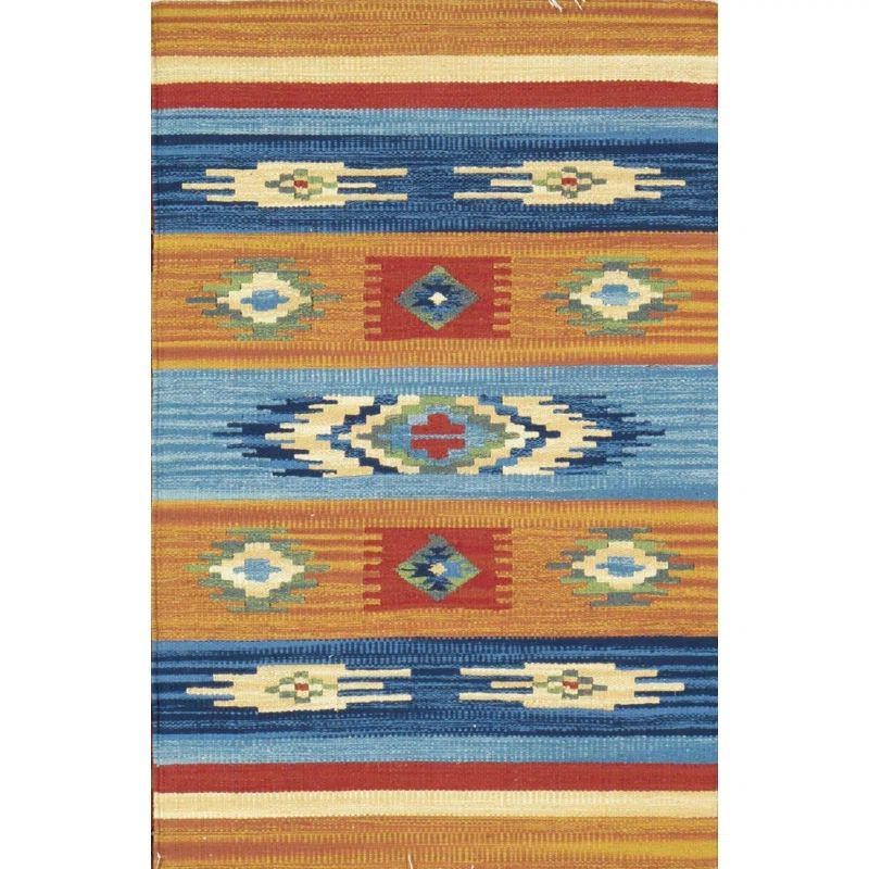 Southwestern Multi-Color Wool and Cotton Flatweave Rug, 6' x 9'