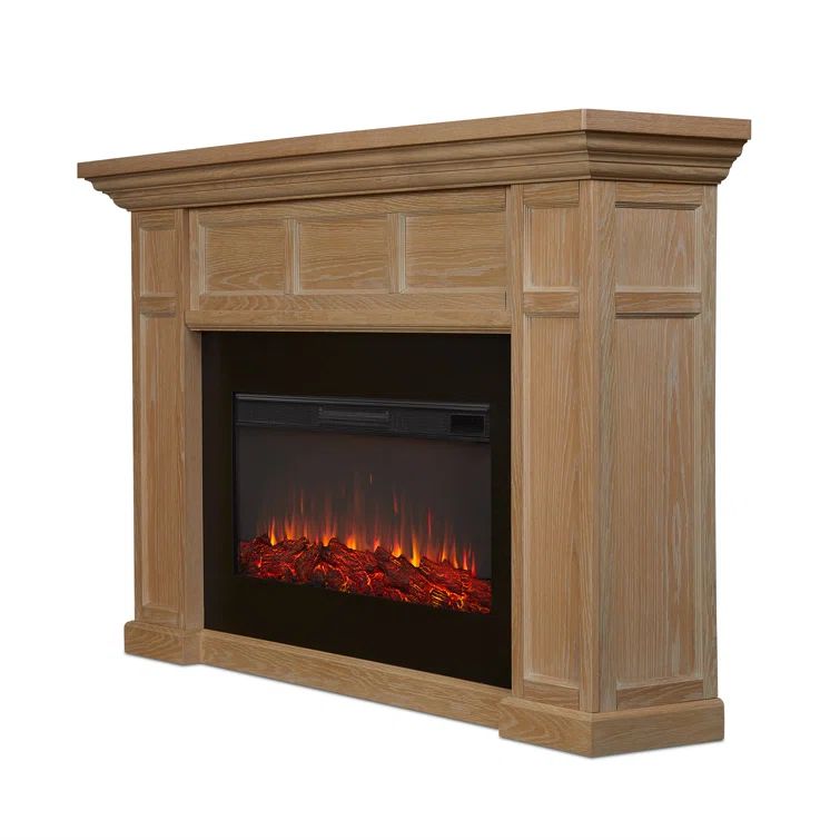 White Oak 75" Electric Fireplace with Mantel