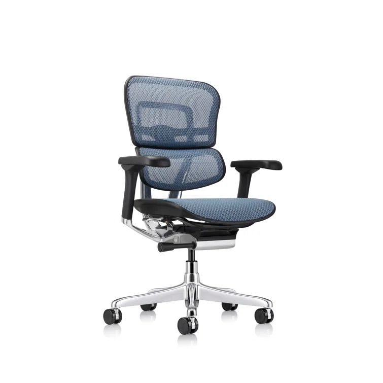 Ergohuman High Back Executive Swivel Chair with Adjustable Arms in Blue Mesh