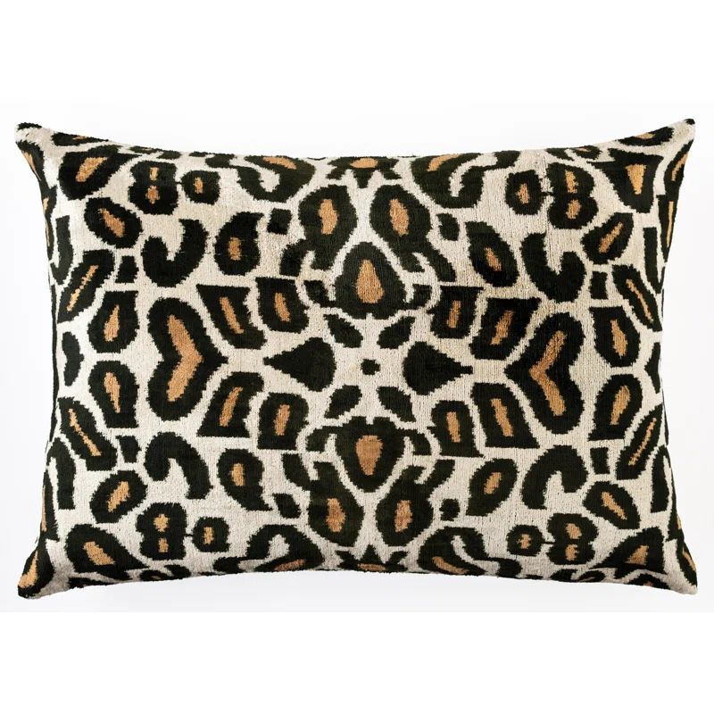 Handmade Velvet Silk Lumbar Pillow with Leopard Print