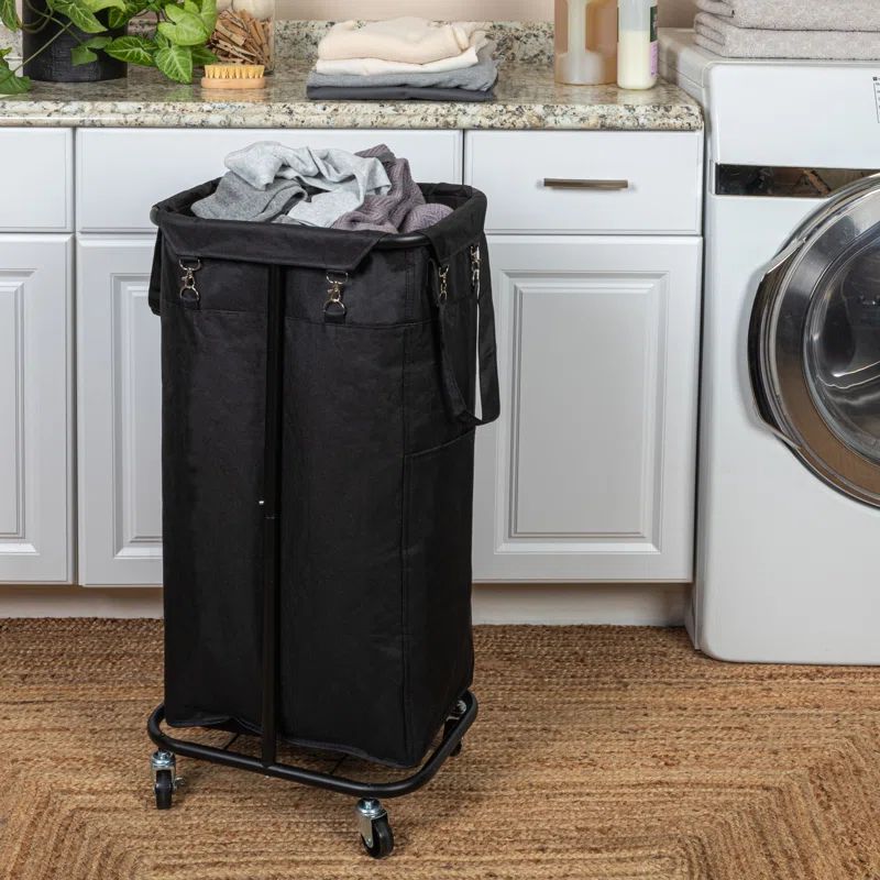 Black Canvas Rolling Laundry Sorter with Wheels